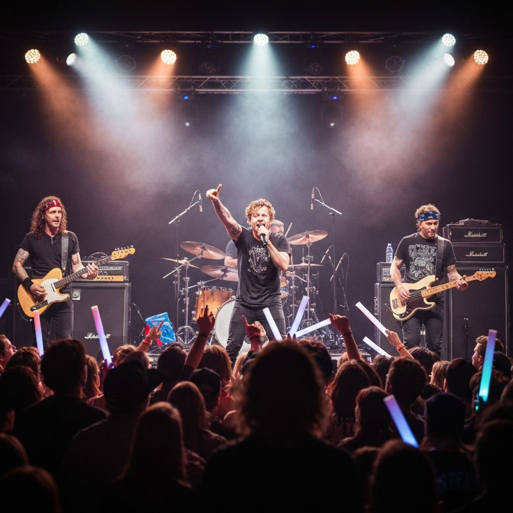 Band with cheering crowd